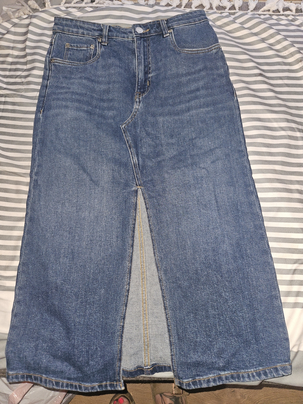 Steve Madden Blue Denim Midi Skirt with Front Slit